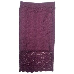 Forever 21 Burgundy Lace Pencil Skirt Midi Sheer Overlay Elastic Waist M